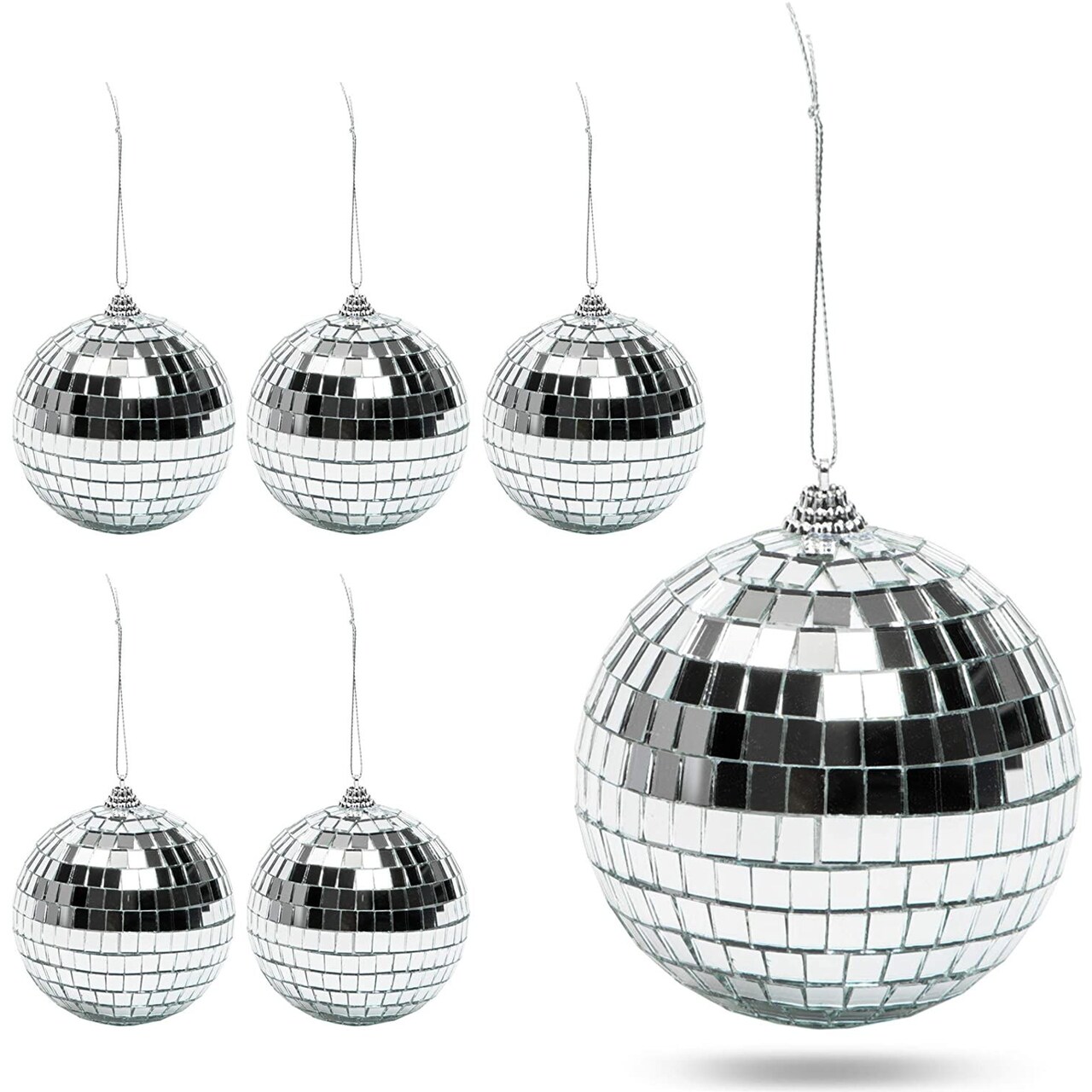 4 Mirror Disco Ball Ornament with Attached String